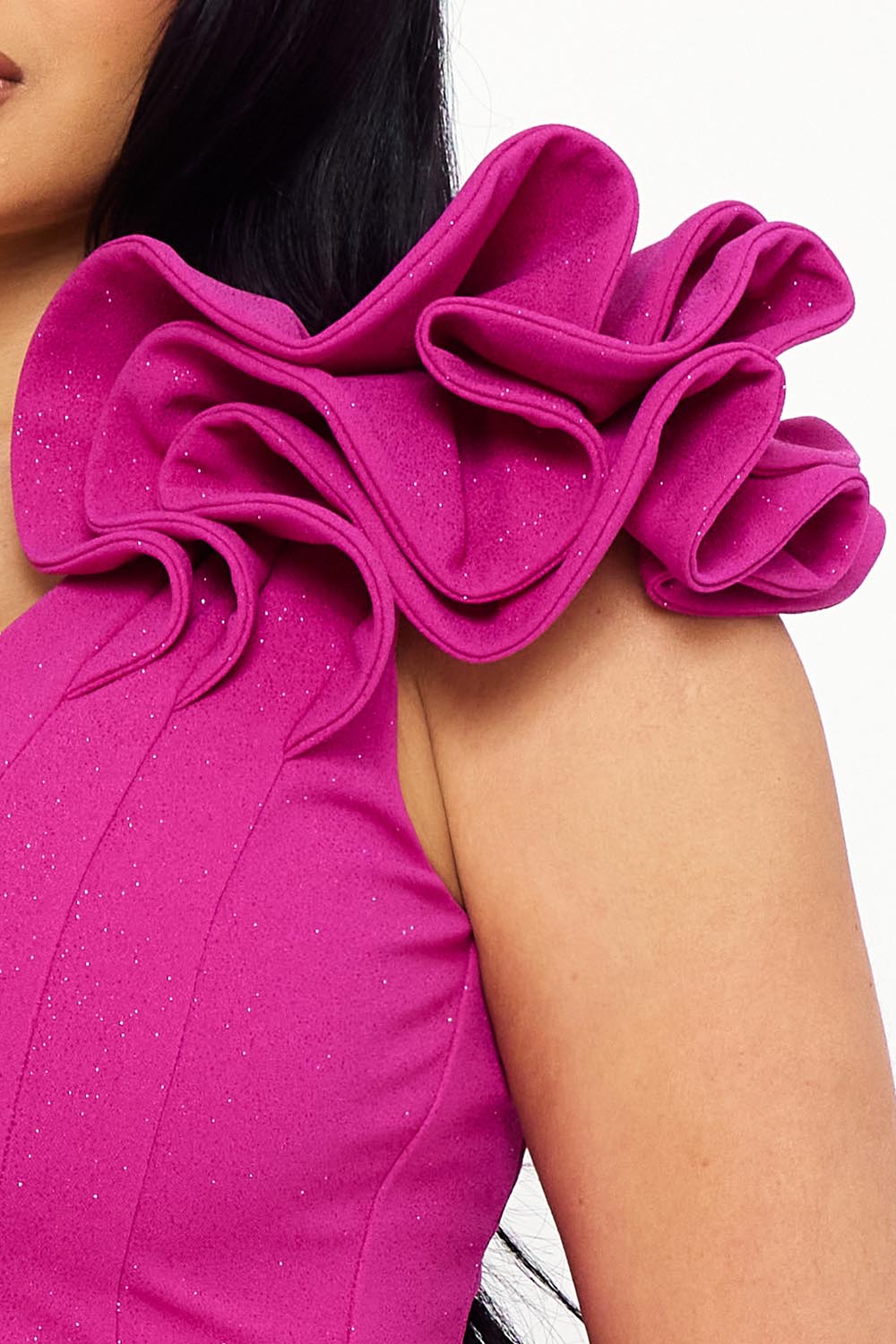 Symphony Dress - Glitter Ruffle Shoulders Midi Dress