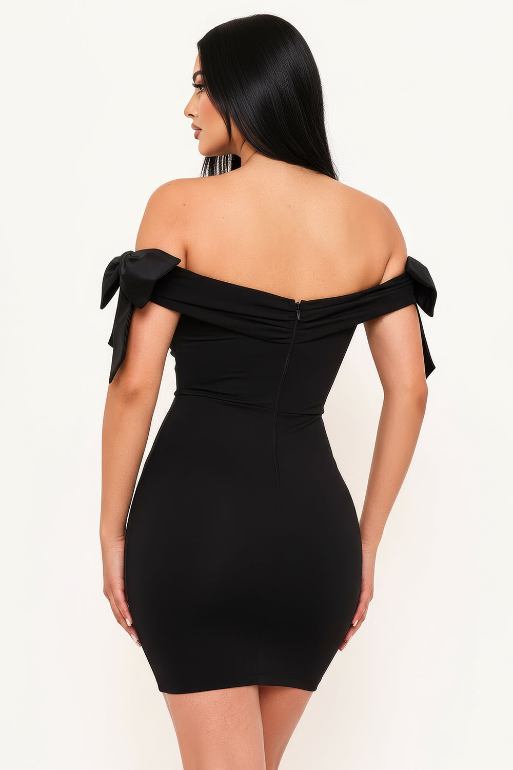 Symphony Dress - Satin Bow On Sleeve Off The Shoulder Mini Dress