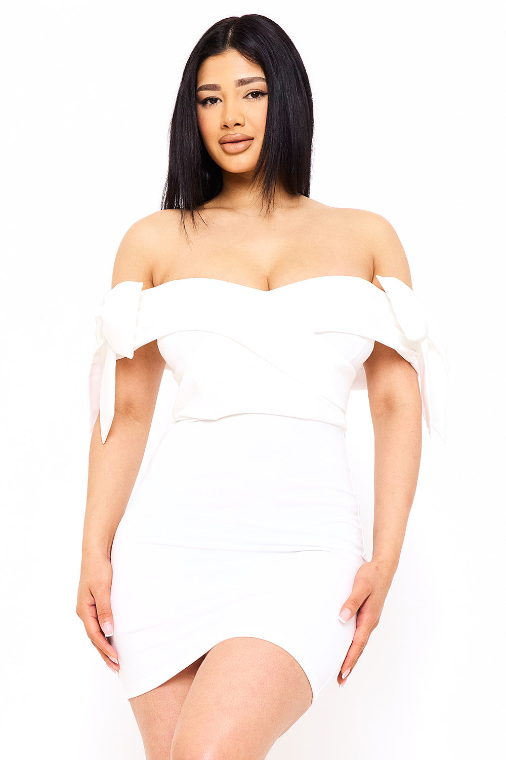 Symphony Dress - Satin Bow On Sleeve Off The Shoulder Mini Dress