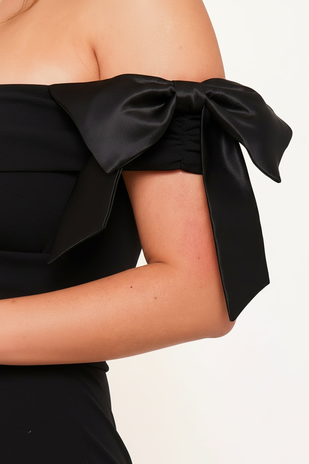 Symphony Dress - Satin Bow On Sleeve Off The Shoulder Mini Dress