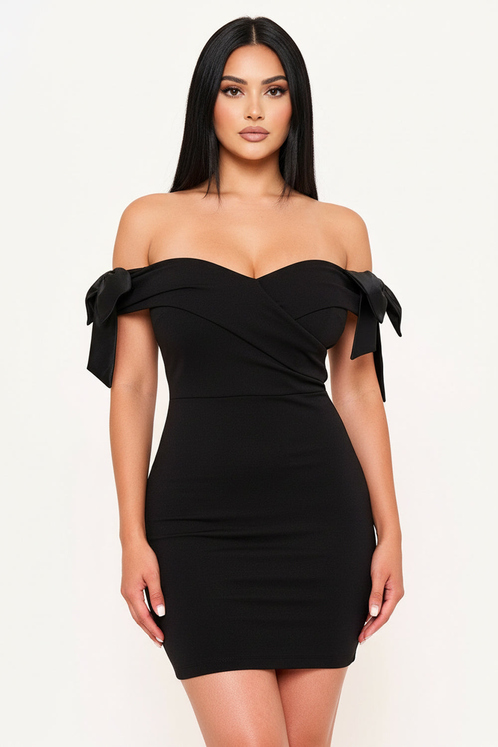 Symphony Dress - Satin Bow On Sleeve Off The Shoulder Mini Dress