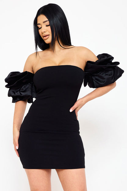 Symphony Dress - Layered Ruffle Sleeve Off The Shoulder Mini Dress