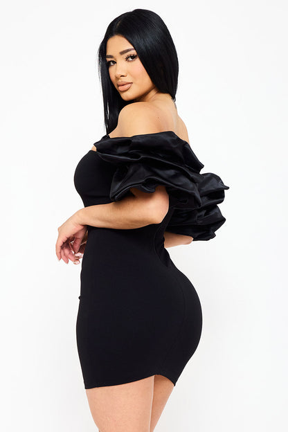 Symphony Dress - Layered Ruffle Sleeve Off The Shoulder Mini Dress