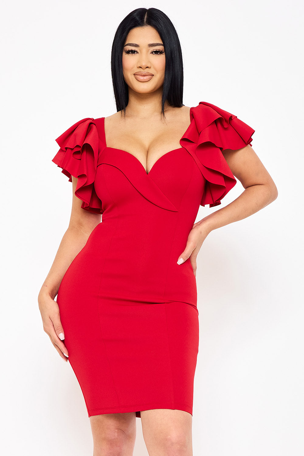 Symphony Dress - Double Layer Ruffle Short Sleeve Midi Dress