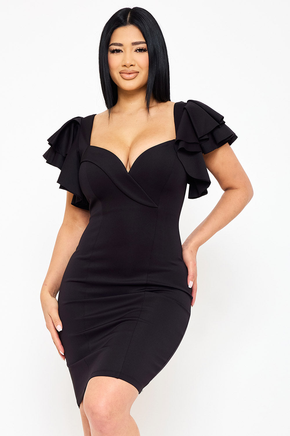 Symphony Dress - Double Layer Ruffle Short Sleeve Midi Dress
