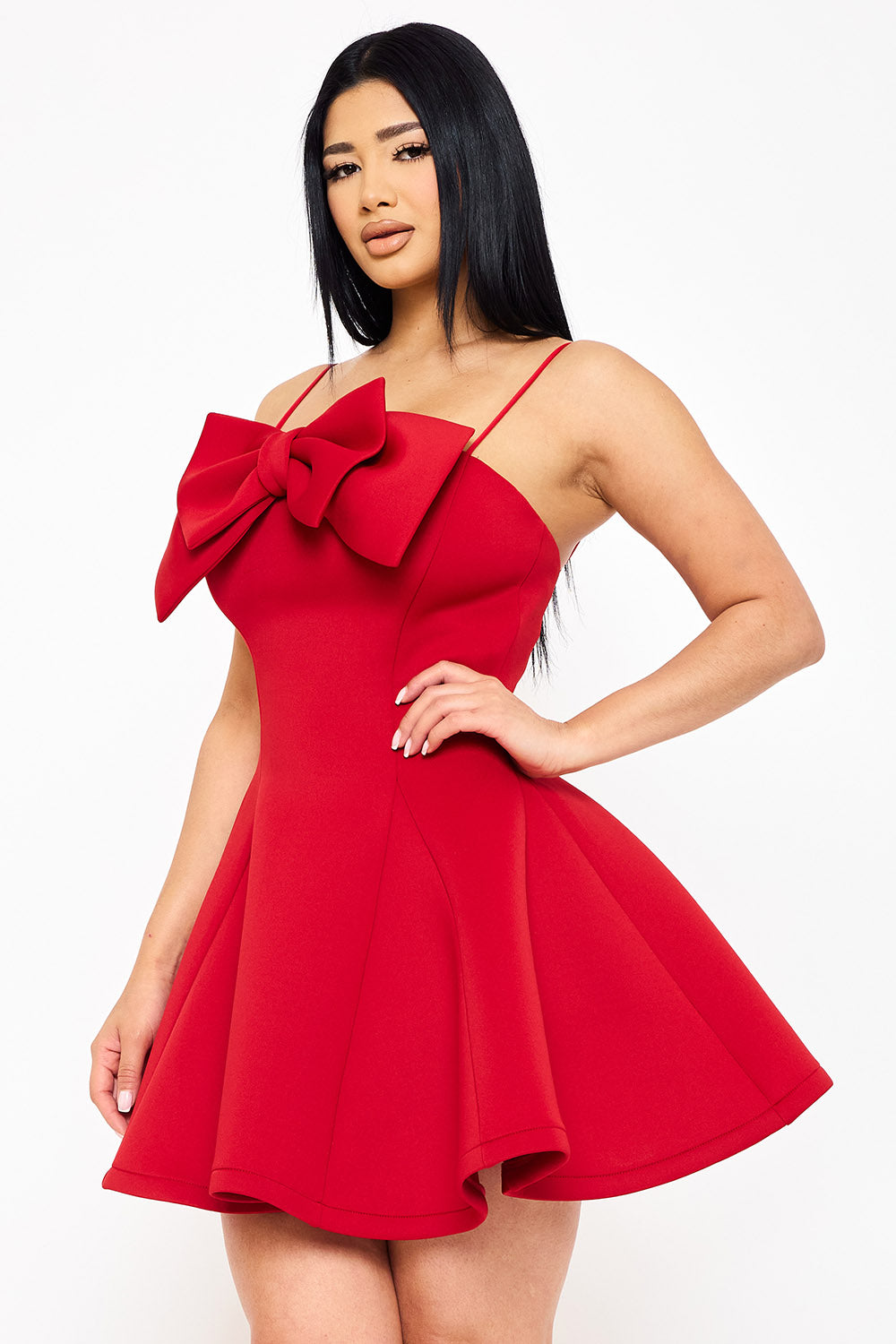Symphony Dress - Super Techno Bow Front Mini Dress