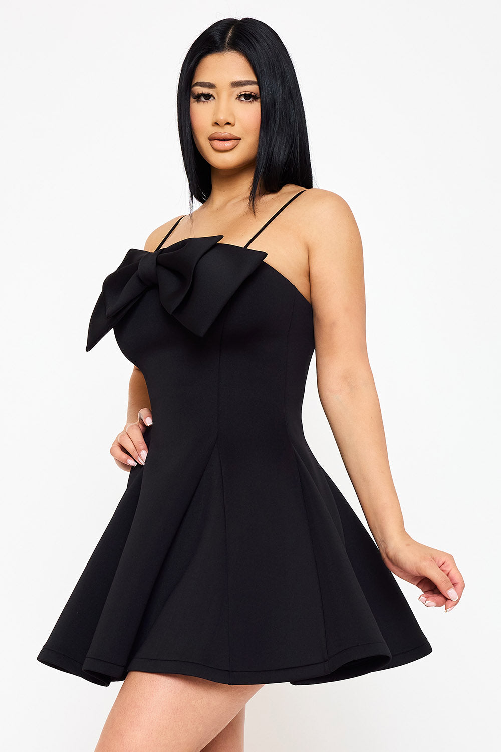 Symphony Dress - Super Techno Bow Front Mini Dress