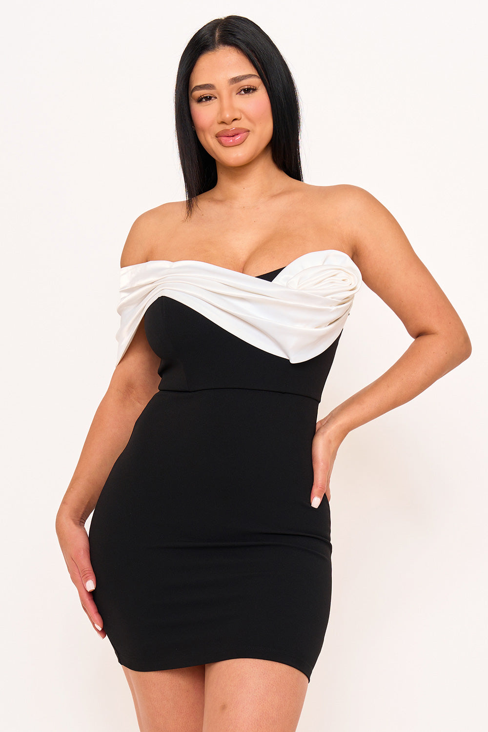 Symphony Dress - Satin Rose Off The Shoulder Mini Dress