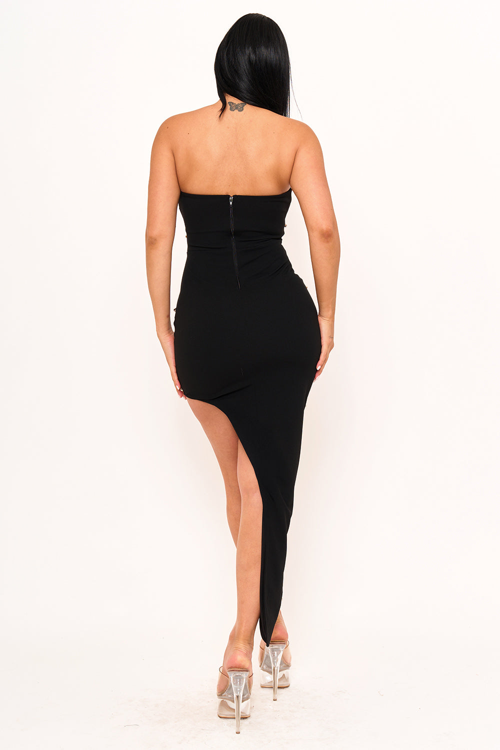 Symphony Dress - Rhinestone Side High-Low Mini Dress