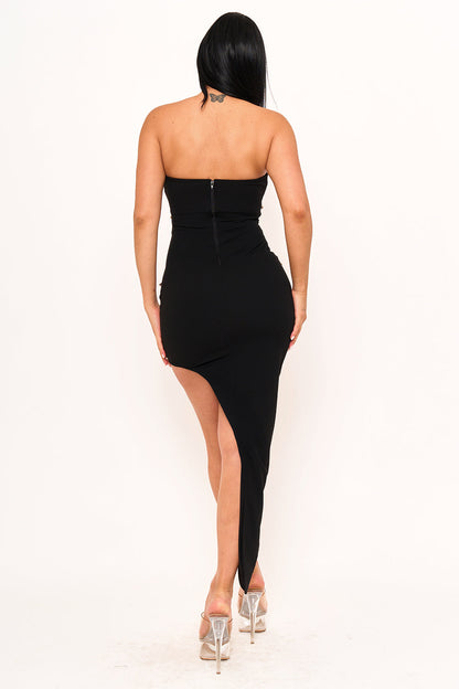 Symphony Dress - Rhinestone Side High-Low Mini Dress