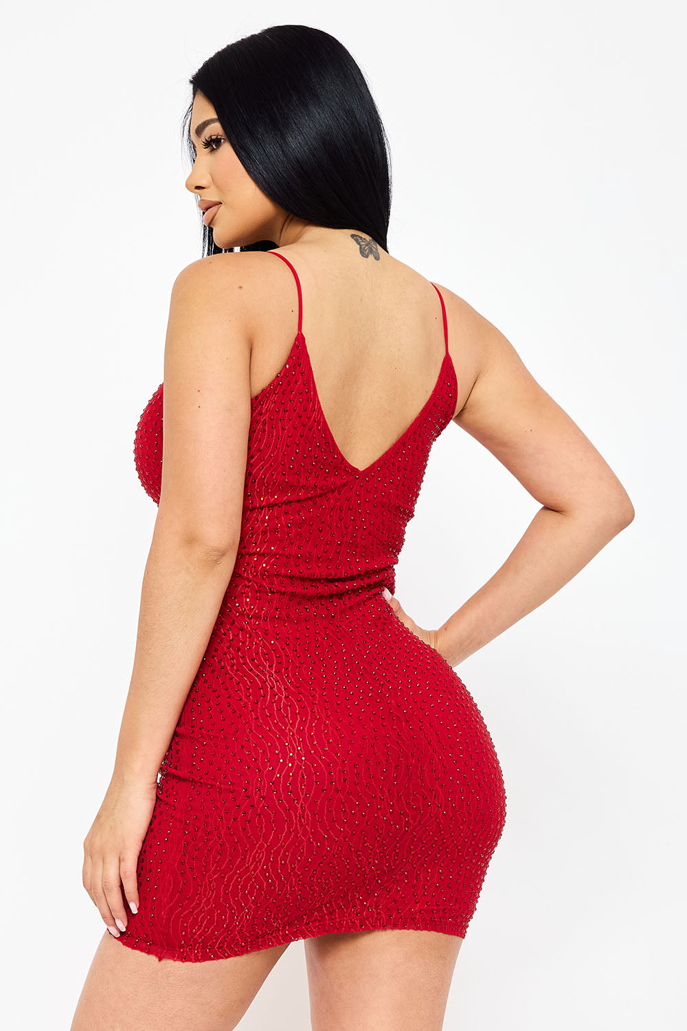 Symphony Dress - Rhinestone With Stiching Detailed Mini Dress