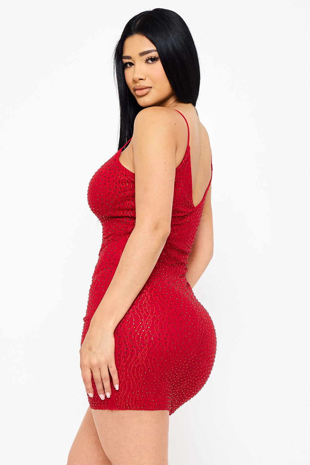 Symphony Dress - Rhinestone With Stiching Detailed Mini Dress