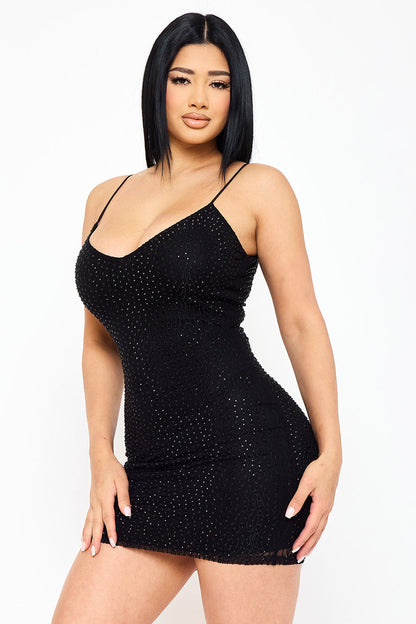 Symphony Dress - Rhinestone With Stiching Detailed Mini Dress