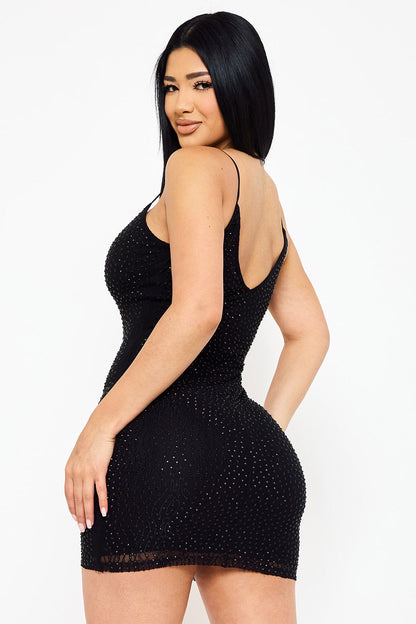 Symphony Dress - Rhinestone With Stiching Detailed Mini Dress