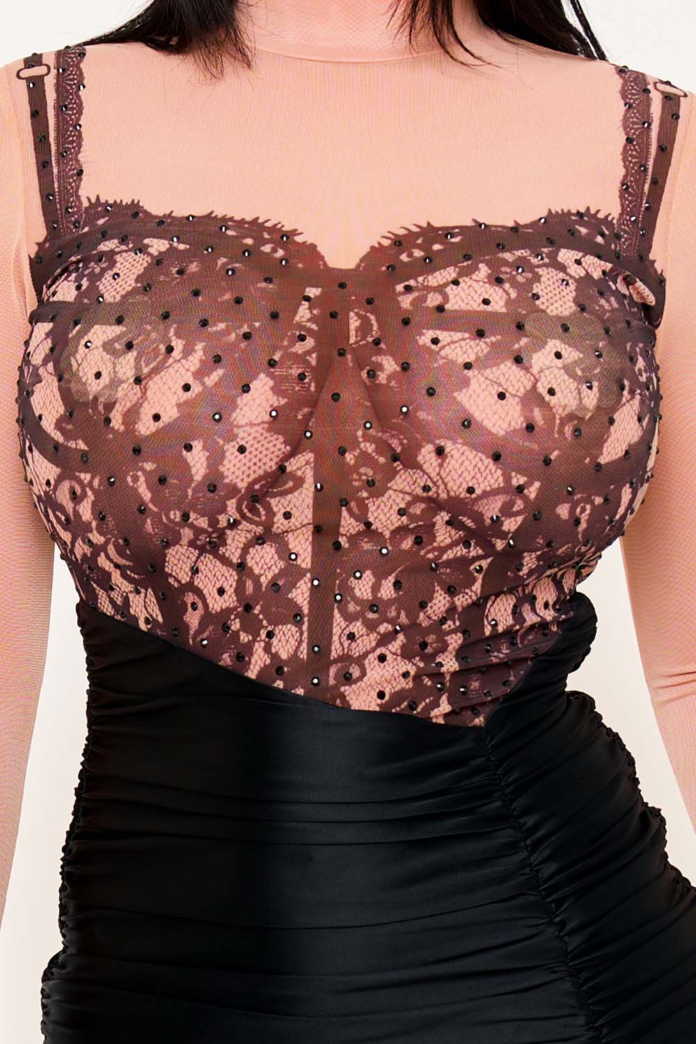 Symphony Dress - Lace Print On Mesh With Satin Contrast Mini Dress