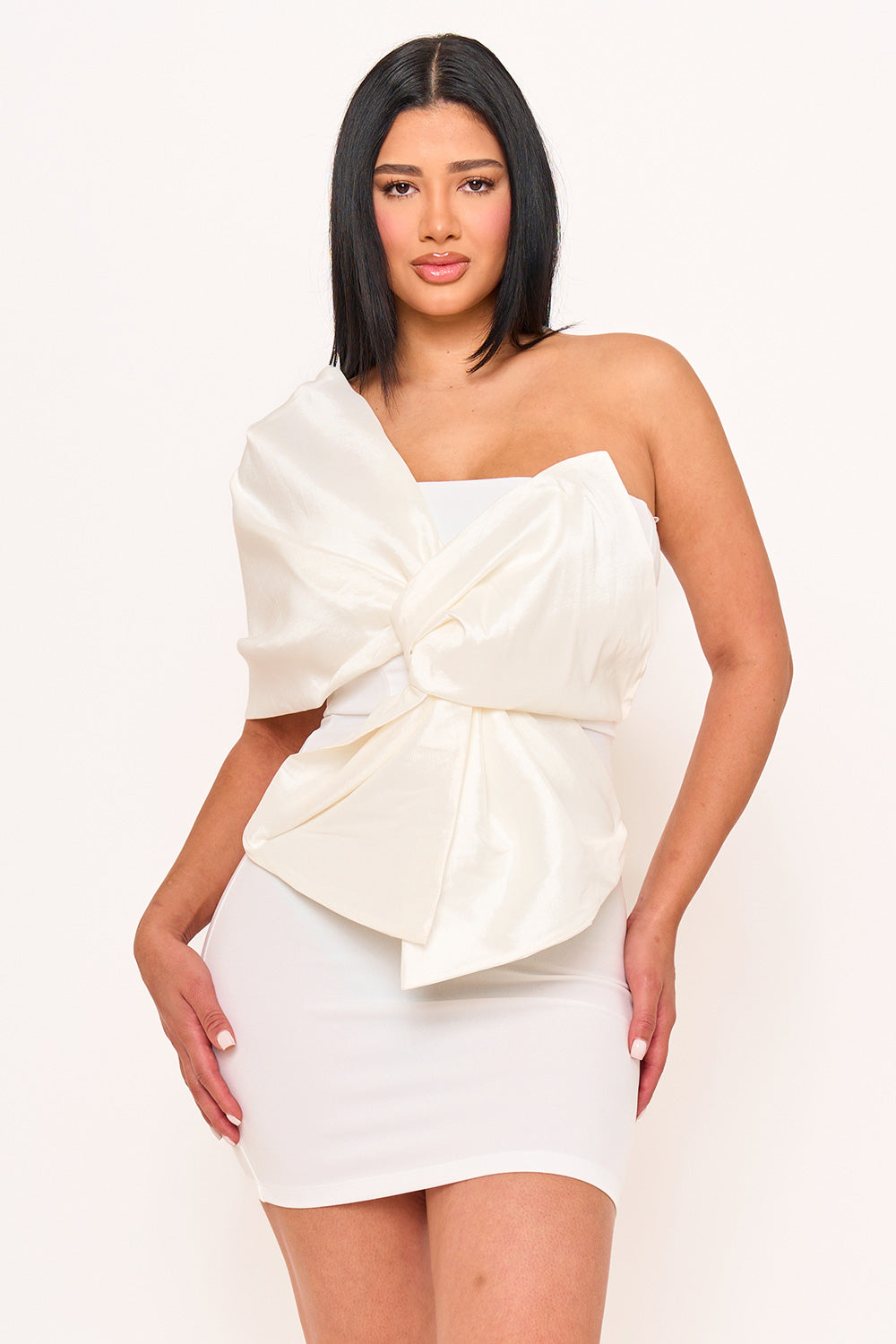 Symphony Dress - One Shoulder Twist Tie Detail Front Mini Dress