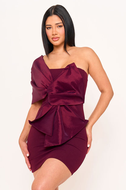 Symphony Dress - One Shoulder Twist Tie Detail Front Mini Dress