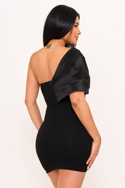 Symphony Dress - One Shoulder Twist Tie Detail Front Mini Dress