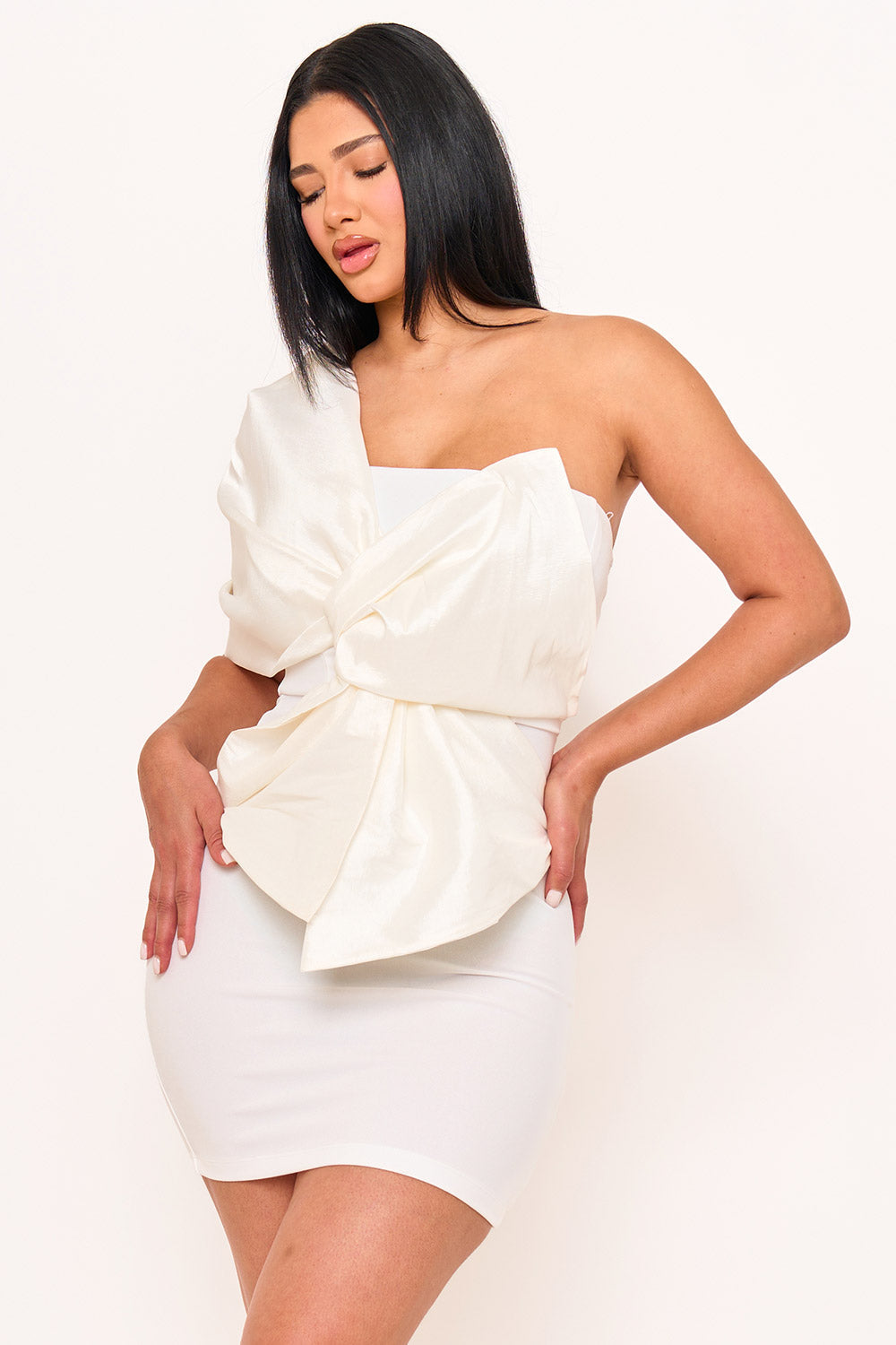 Symphony Dress - One Shoulder Twist Tie Detail Front Mini Dress