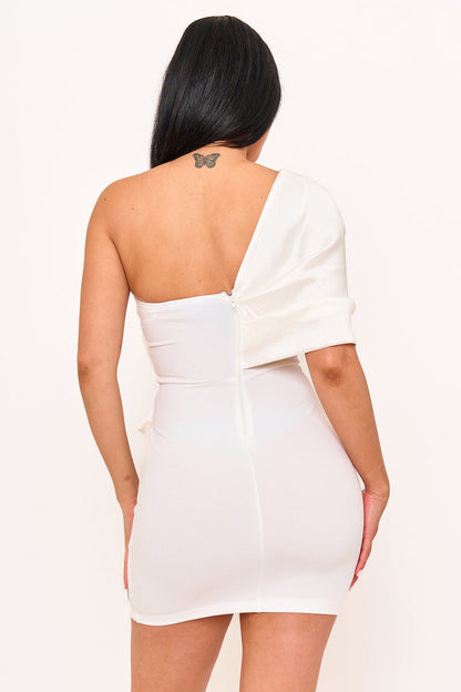 Symphony Dress - One Shoulder Twist Tie Detail Front Mini Dress