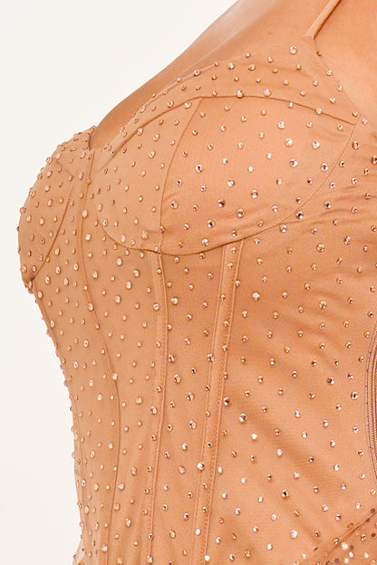 Symphony Dress - Rhinestone On Overlay Mesh Mini Dress