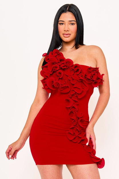 Symphony Dress - Pleated Ruffle One Shoulder Mini Dress