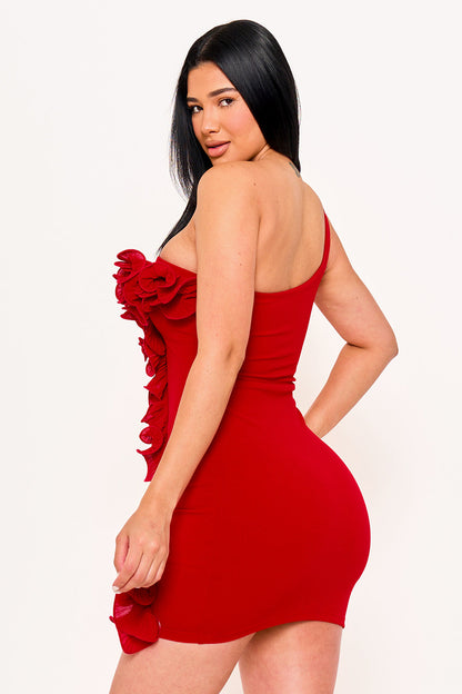 Symphony Dress - Pleated Ruffle One Shoulder Mini Dress