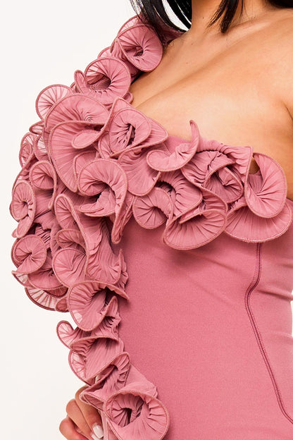 Symphony Dress - Pleated Ruffle One Shoulder Mini Dress
