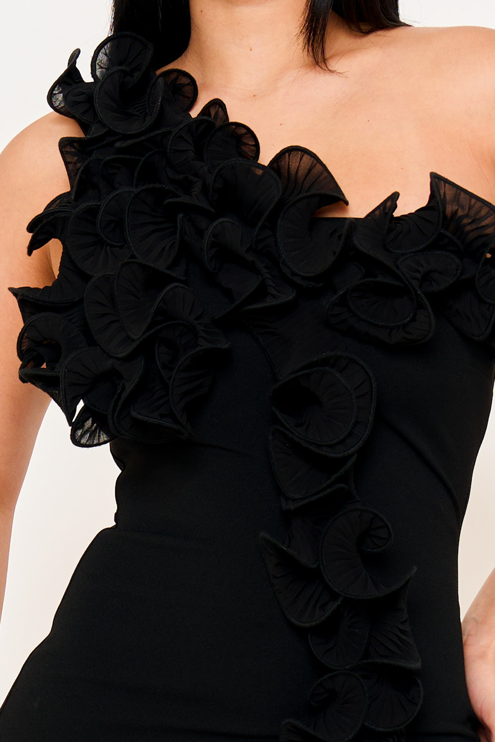 Symphony Dress - Pleated Ruffle One Shoulder Mini Dress