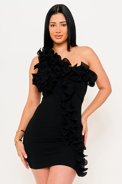 Symphony Dress - Pleated Ruffle One Shoulder Mini Dress