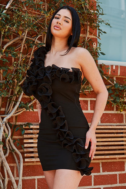 Symphony Dress - Pleated Ruffle One Shoulder Mini Dress