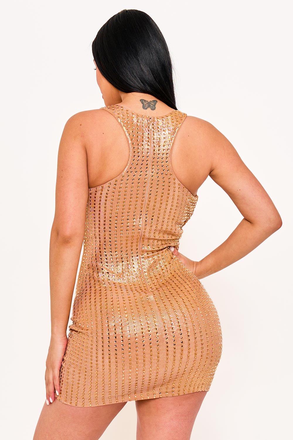 Symphony Dress - Rhinestone On Slinky Foil Crop Top Mini Dress