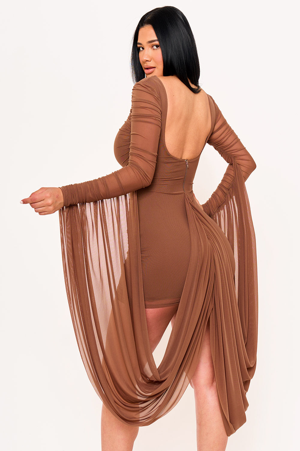 Symphony Dress - Shirring Drapped Attached Back Mini Dress
