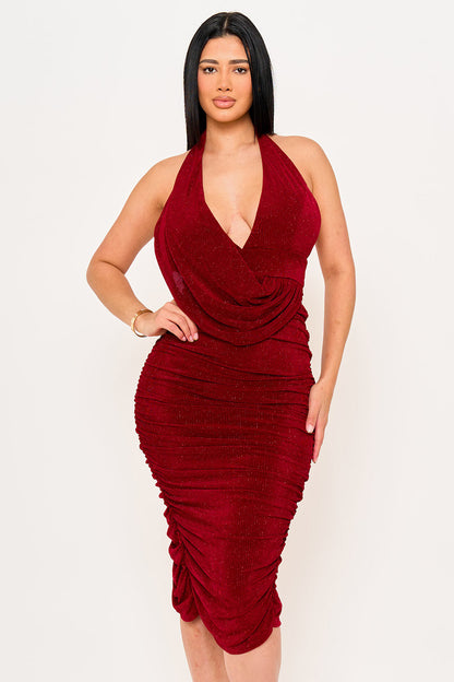 Symphony Dress - Glitter Halter Neck Midi Dress