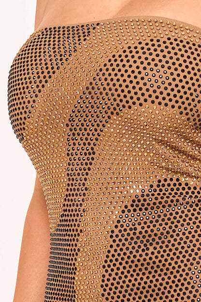 Symphony Dress - Swirl Patterned Rhinestone Tube Top Mini Dress