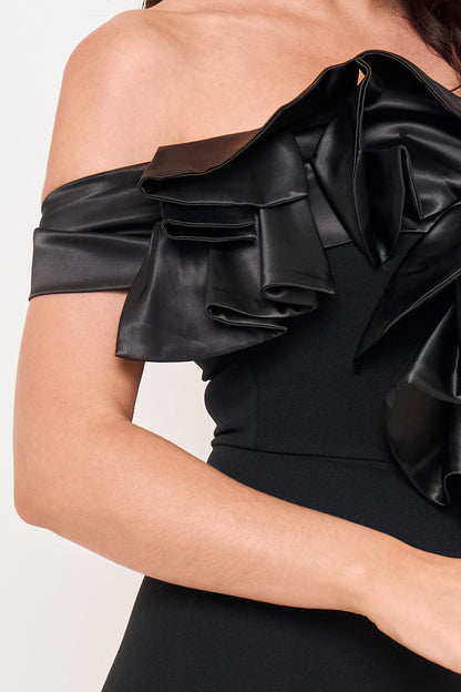 Symphony Dress - Satin Layer Ruffle Across The Front Midi Dress