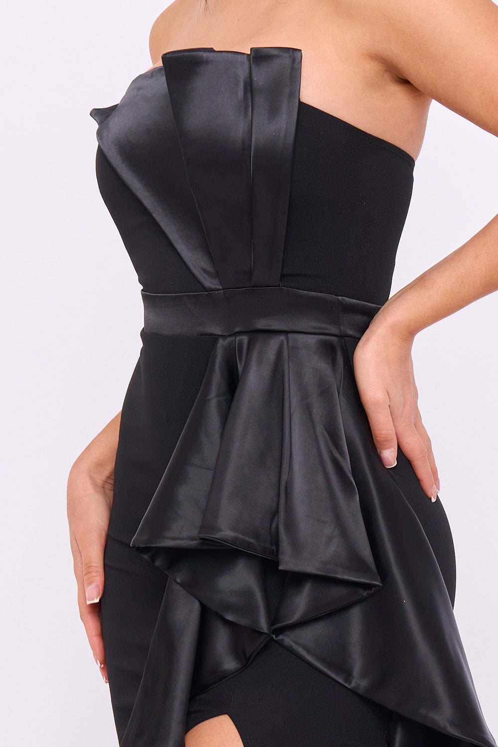 Symphony Dress - Satin Pleated Fabric Contrast Midi Dress