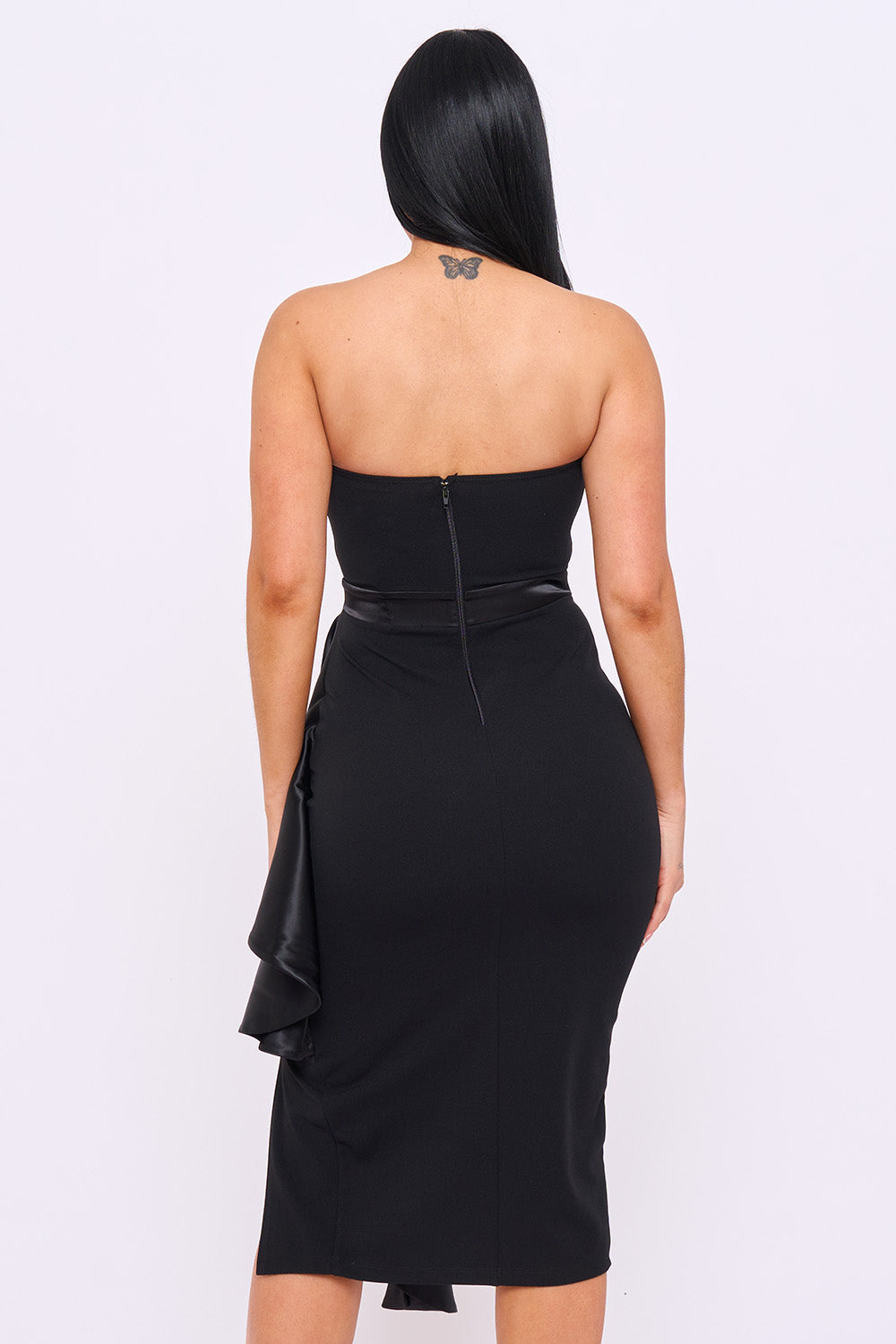 Symphony Dress - Satin Pleated Fabric Contrast Midi Dress