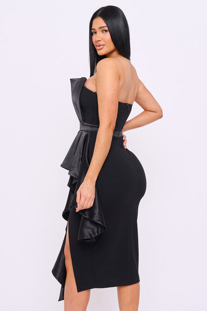 Symphony Dress - Satin Pleated Fabric Contrast Midi Dress