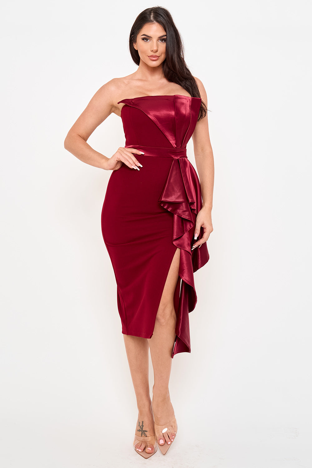 Symphony Dress - Satin Pleated Fabric Contrast Midi Dress