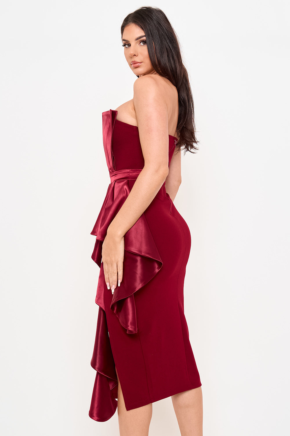 Symphony Dress - Satin Pleated Fabric Contrast Midi Dress