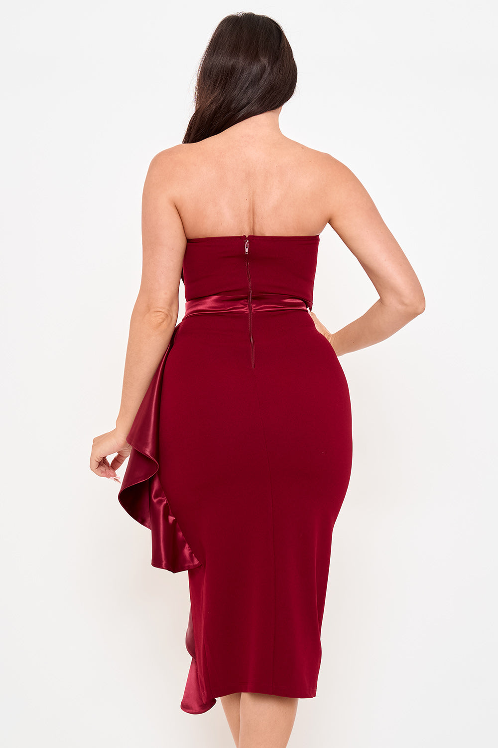 Symphony Dress - Satin Pleated Fabric Contrast Midi Dress