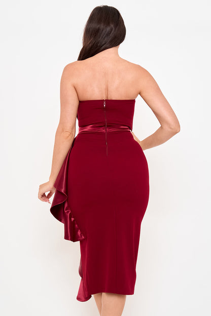 Symphony Dress - Satin Pleated Fabric Contrast Midi Dress