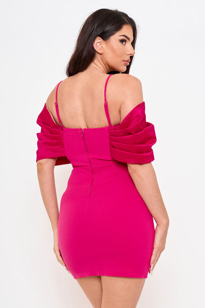 Symphony Dress - Oversized Satin Bow Off The Shoulder Mini Dress