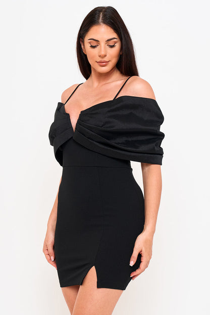 Symphony Dress - Oversized Satin Bow Off The Shoulder Mini Dress