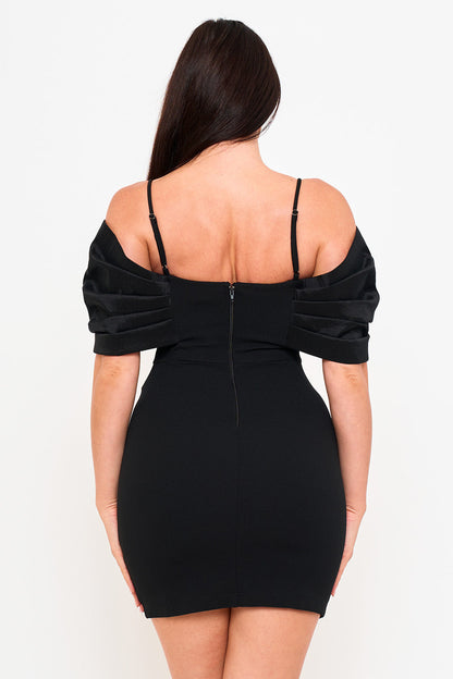 Symphony Dress - Oversized Satin Bow Off The Shoulder Mini Dress