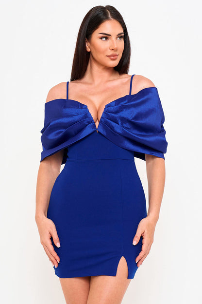 Symphony Dress - Oversized Satin Bow Off The Shoulder Mini Dress