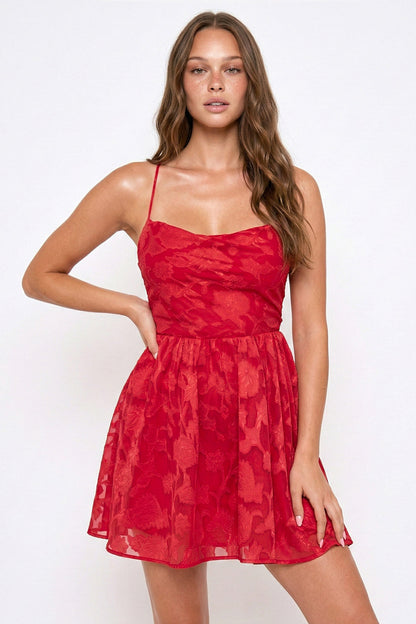 Symphony Dress - Flower Lace Ruffle Flare Mini Dress
