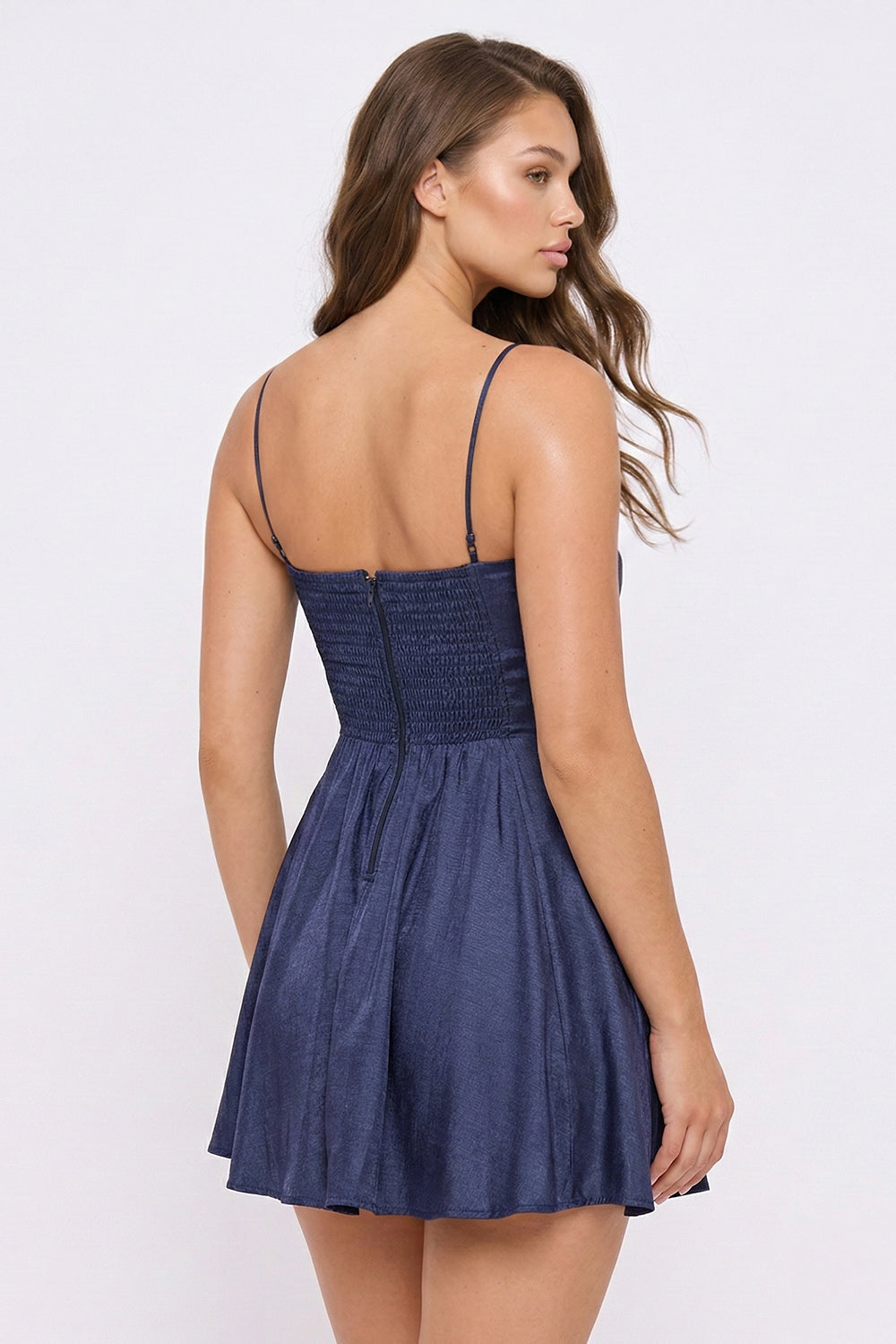 Symphony Dress - Ruched Sweetheart Denim Mini Dress