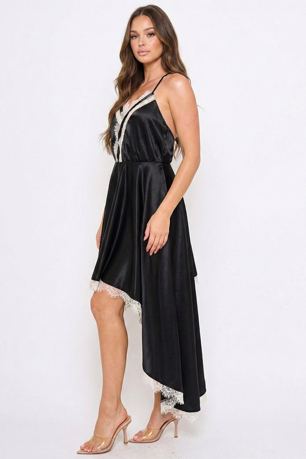 Symphony Dress - Lace Trim Detail Hi Low Midi Dress
